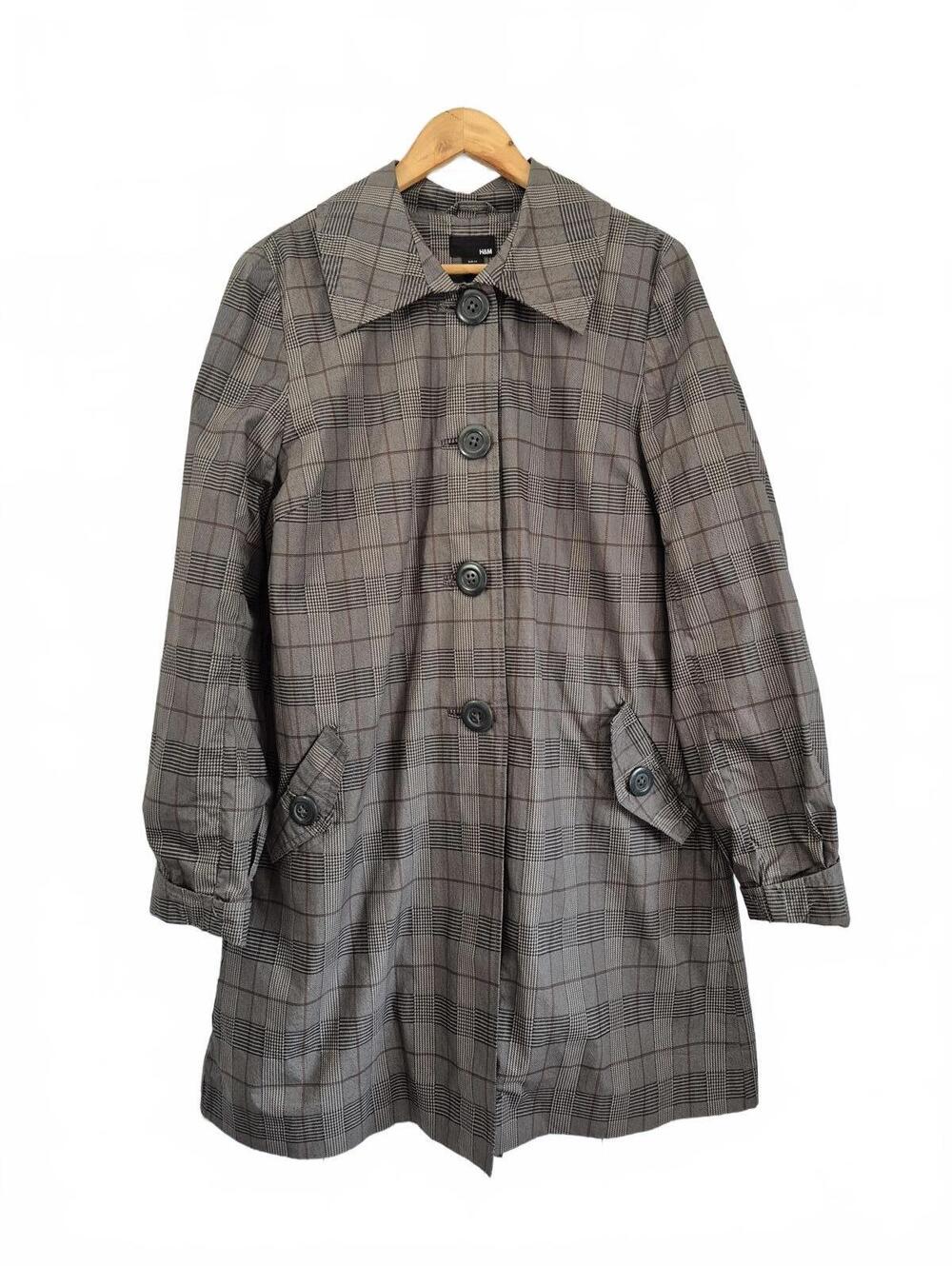 H&M Women’s Gray Plaid 3/4 Length Trench Coat Size 14 – Classic H&M gray plaid